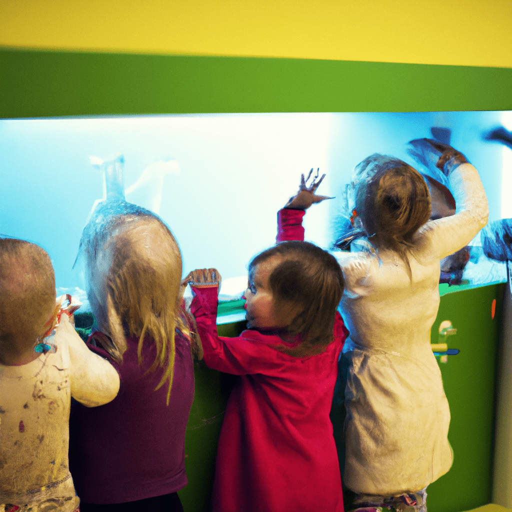 A group of children fascinated by an interactive exhibit at the Prague Children's Museum, exploring and learning in a fun way. Capture with Canon EOS 5D.. Sigma 85 mm f/1.4. No text.
