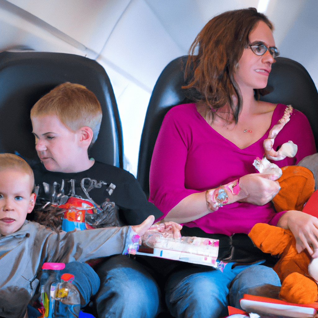 A family staying entertained during a long flight with toys, books, and favorite movies. Planning and snacks keep stress at bay.. Sigma 85 mm f/1.4. No text.