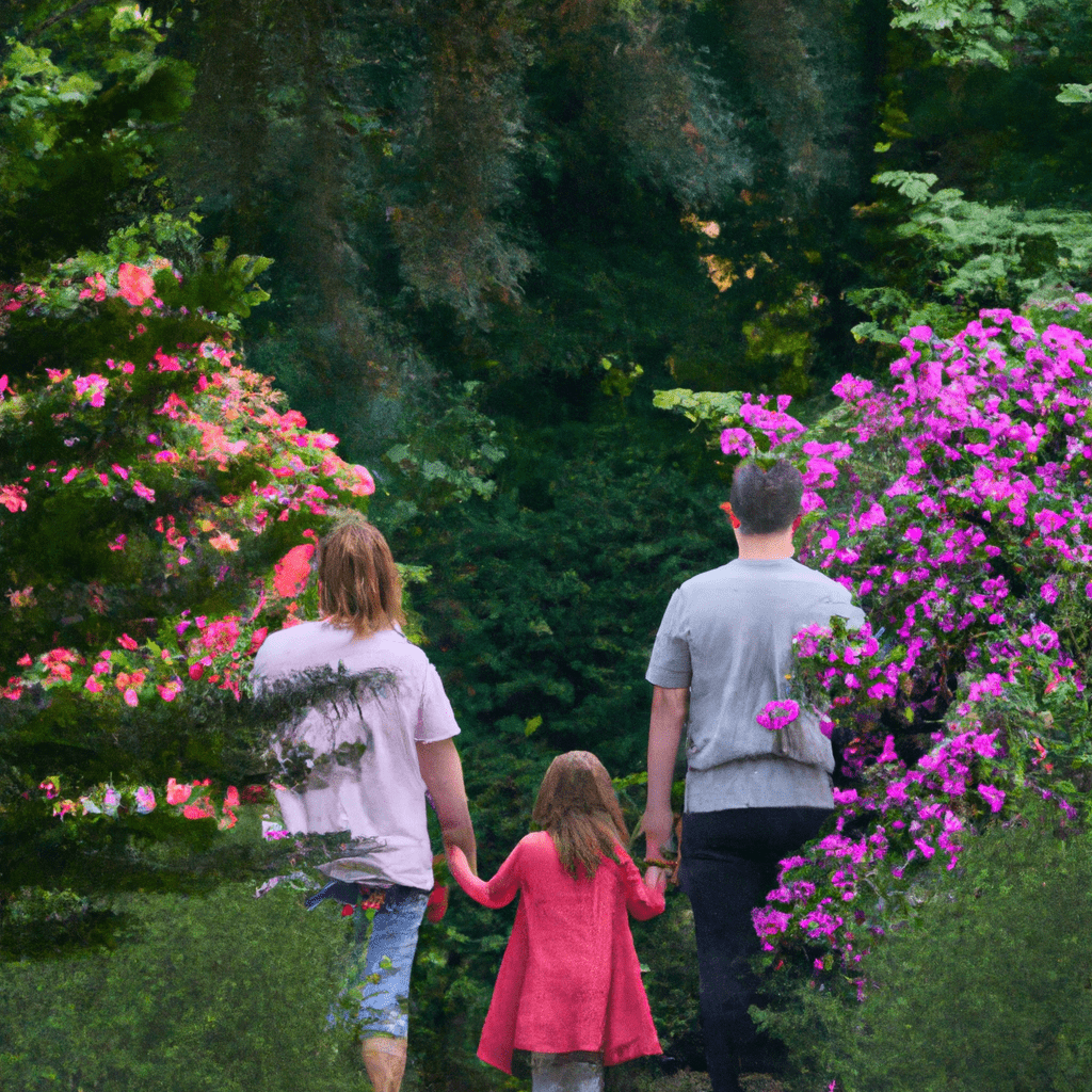 A family exploring a colorful botanical garden at Troja, full of flowers and trees. Nikon D750. No text.. Sigma 85 mm f/1.4. No text.