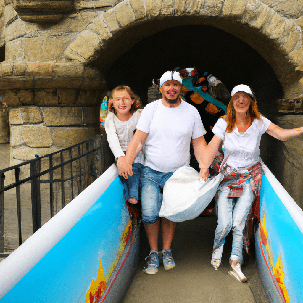 A joyful family exploring an exciting amusement park together, experiencing laughter and adventure in the Czech Republic.. Sigma 85 mm f/1.4. No text.