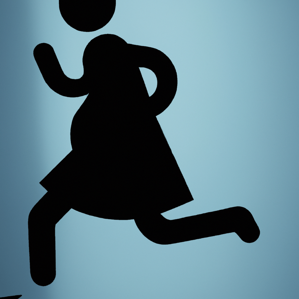 A silhouette of a woman running to the toilet with urgency, symbolizing frequent urination as an early sign of pregnancy.. Sigma 85 mm f/1.4. No text.