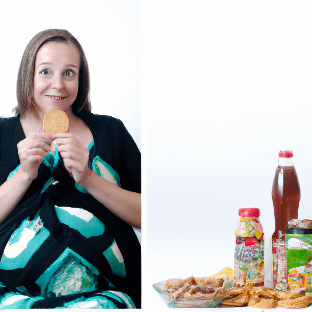 A pregnant woman comparing sweet and salty snacks to showcase how pregnancy cravings can vary widely among women. Omega 50 mm f/1.8. No text.. Sigma 85 mm f/1.4. No text.