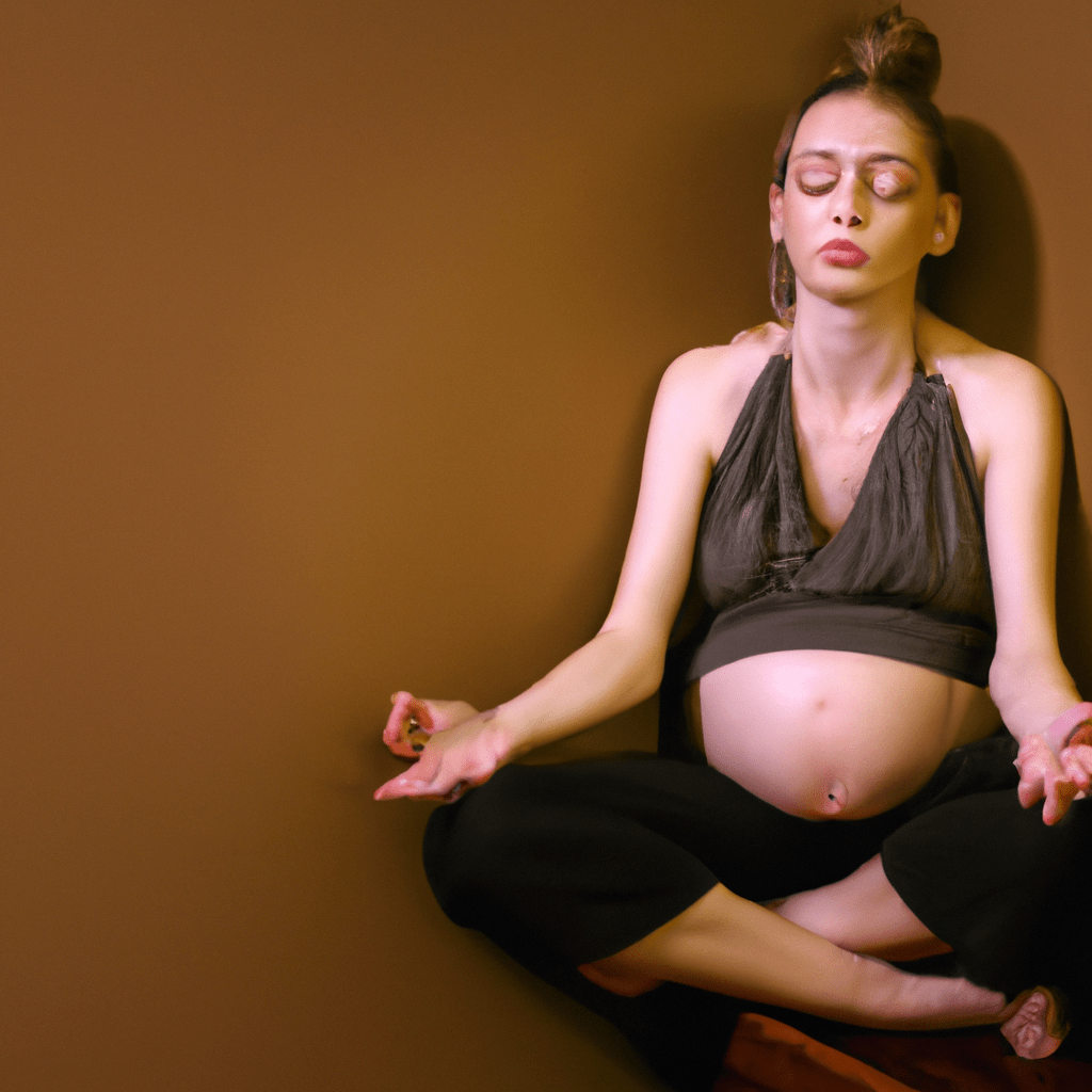 A pregnant woman practicing calming yoga poses to relieve stress and tension during pregnancy. Embracing inner peace and tranquility.. Sigma 85 mm f/1.4. No text.