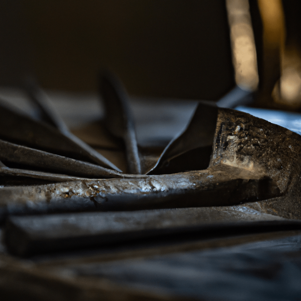 A close-up of a silver miner's tools, symbolizing Kutná Hora's rich history of silver mining and exploration.. Sigma 85 mm f/1.4. No text.